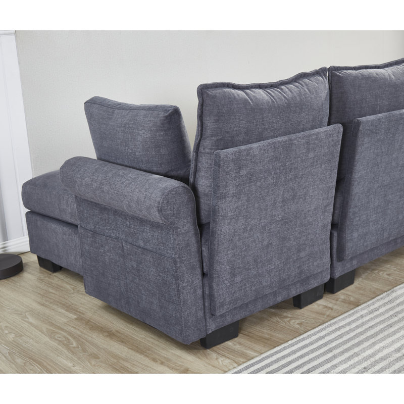Canapé modulaire en L 112,2 po avec repose-pieds, tissu gris résistant aux rayures, Gris