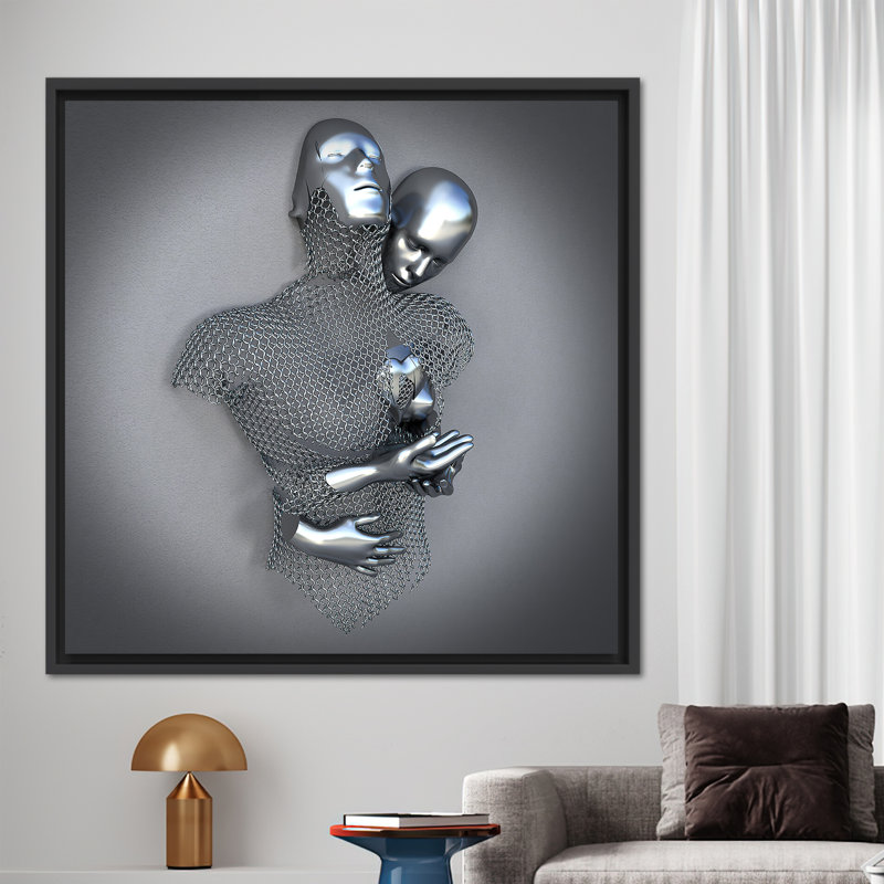 Art sur toile métallique 3D représentant une représentation abstraite sensuelle d'un couple qui s'étreint, Noir