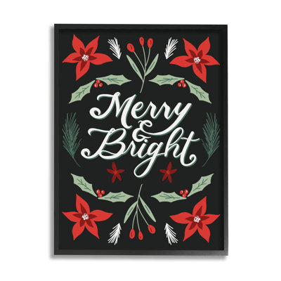 «Merry and Bright Festive Christmas Text Poinsettia» par Amanda Houston - impression d'art graphique