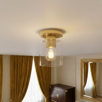 1-Light Semi-Flush Mount Cylinder Glass Shade Light(Gold)