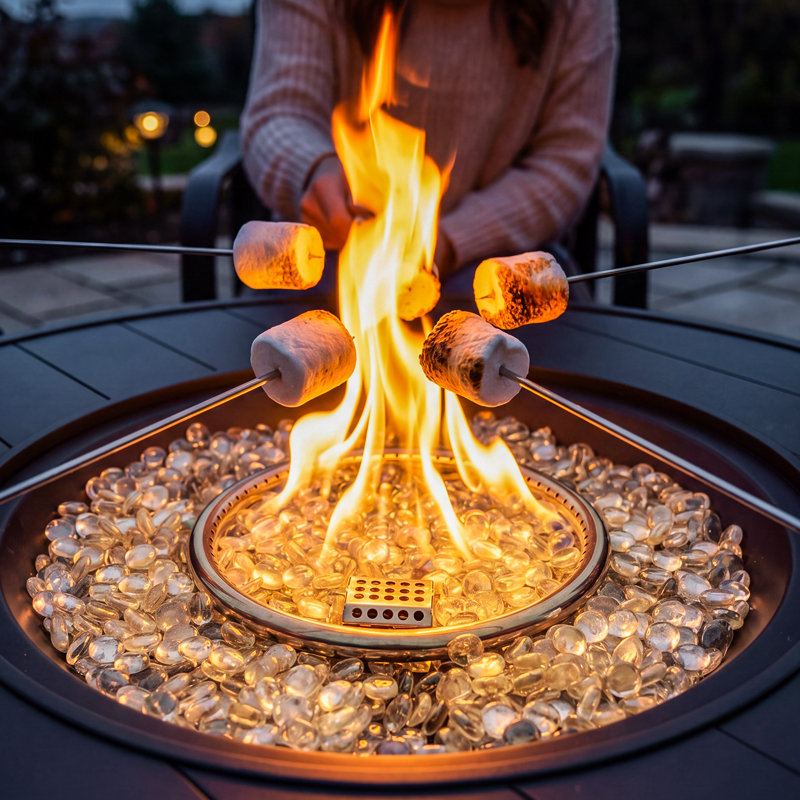 Outdoor 40 Inch Fire Pit Table, 50,000 BTU Propane Fire Pit with Lid, Black