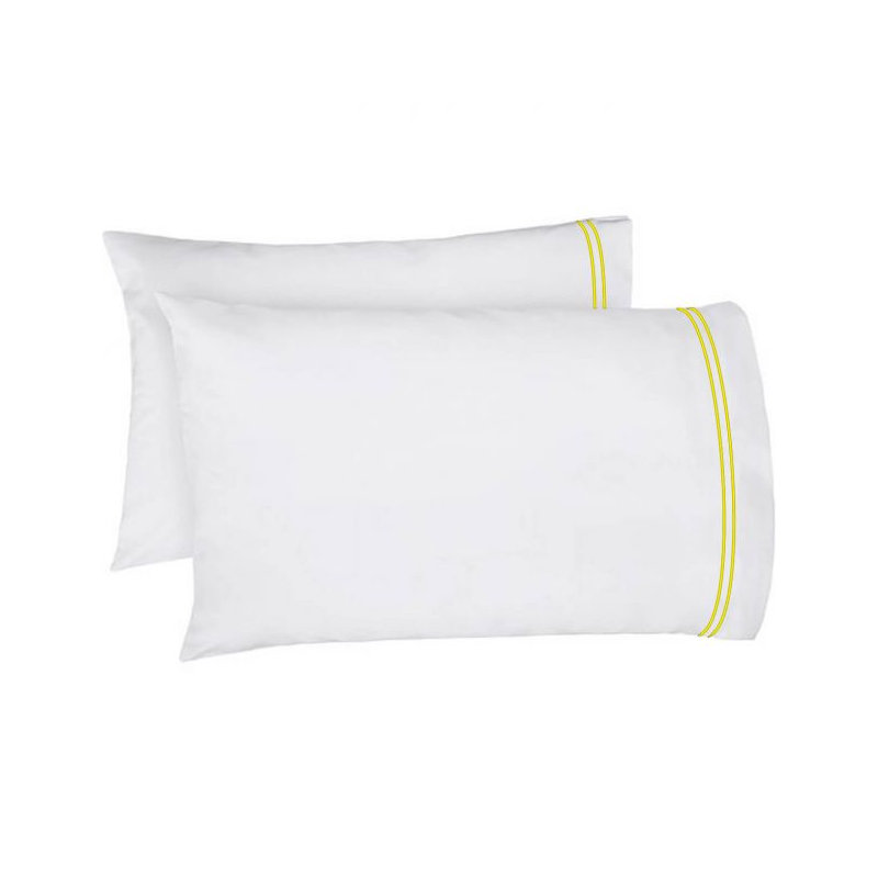 400TC Double Embroidery Cotton Sateen Pillowcases (Set Of 2), White/Yellow
