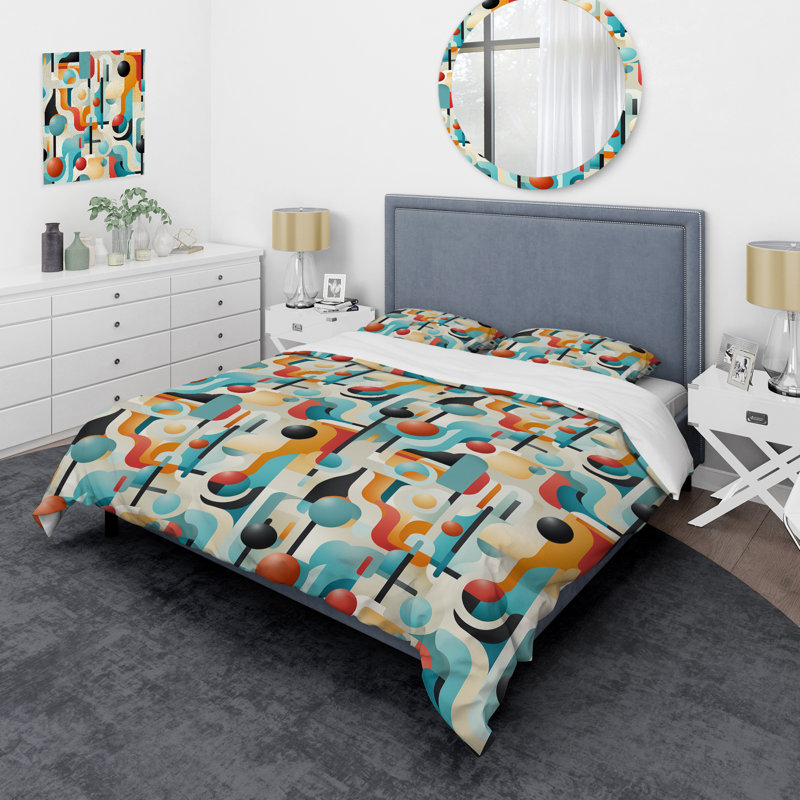 Ensemble de housse de couette en microfibre orange / turquoise, Housse de couette pour très grand lit et 2 très