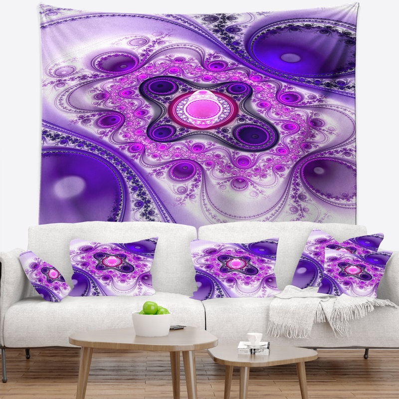 Tapisserie abstraites et cercles de couleur mauve, H 68 po x l 80 po