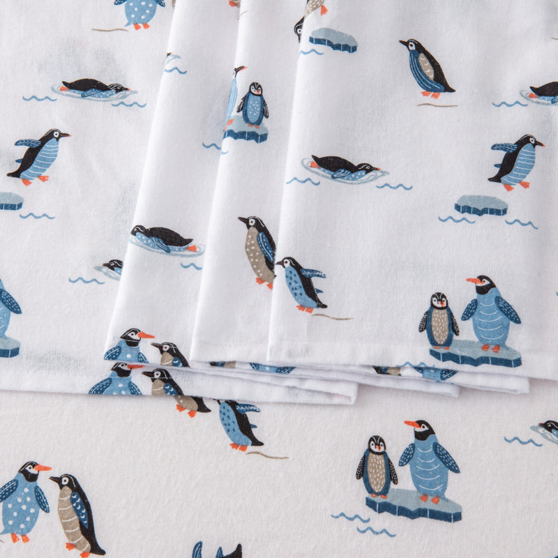 Queen White Snowflake Cotton Flannel Sheet Set