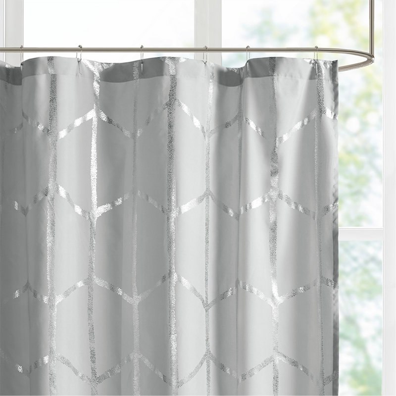 Printed Metallic Shower Curtain, Gray/Silver