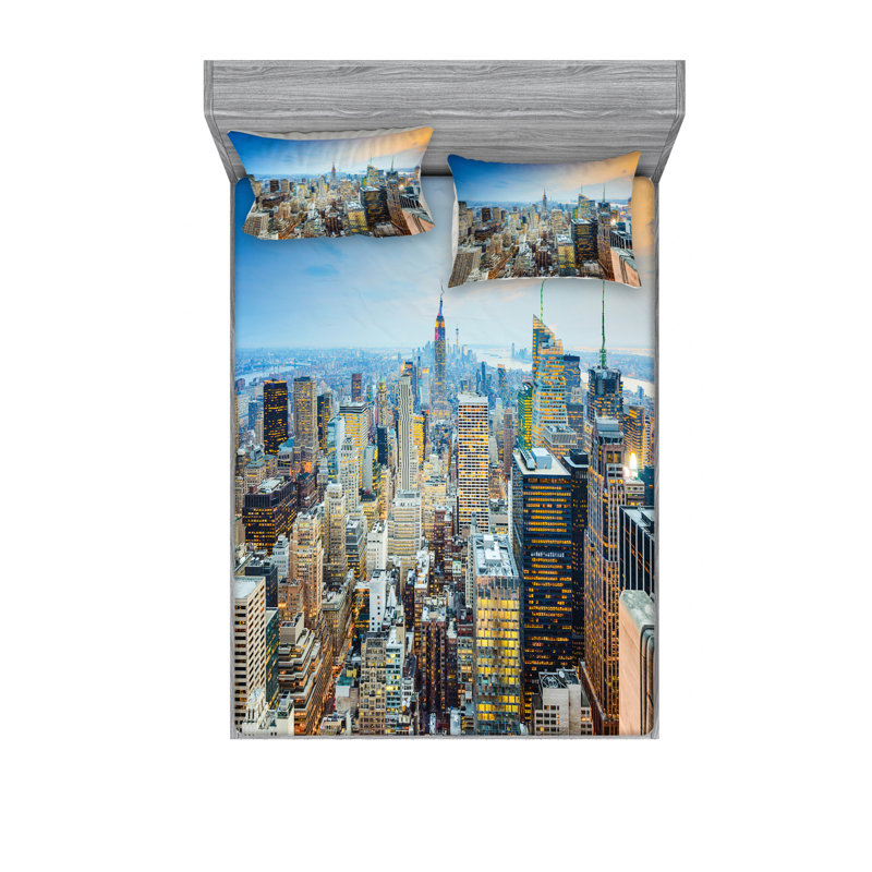 Ensemble de draps New York City, Ensemble de draps pour lit double avec un drap-hou