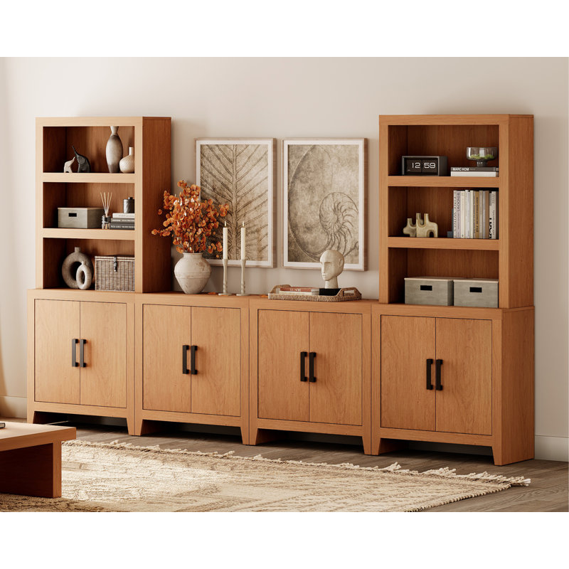 Entertainment Center With Bookshelves, 4-Piece Modular TV Stand With Storage Towers, Farmhouse Media Console With Concealed Storage For Living Room, Bedroom, Mocha