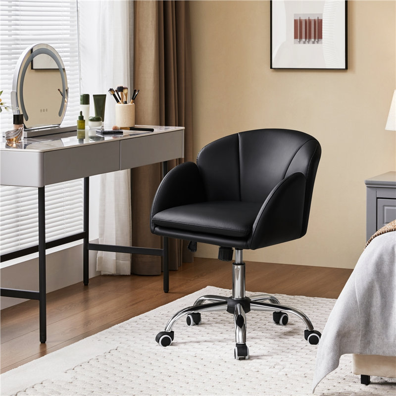 Chaise de bureau pivotante moderne Corson pour bureau à domicile avec accoudoirs, Similicuir noir