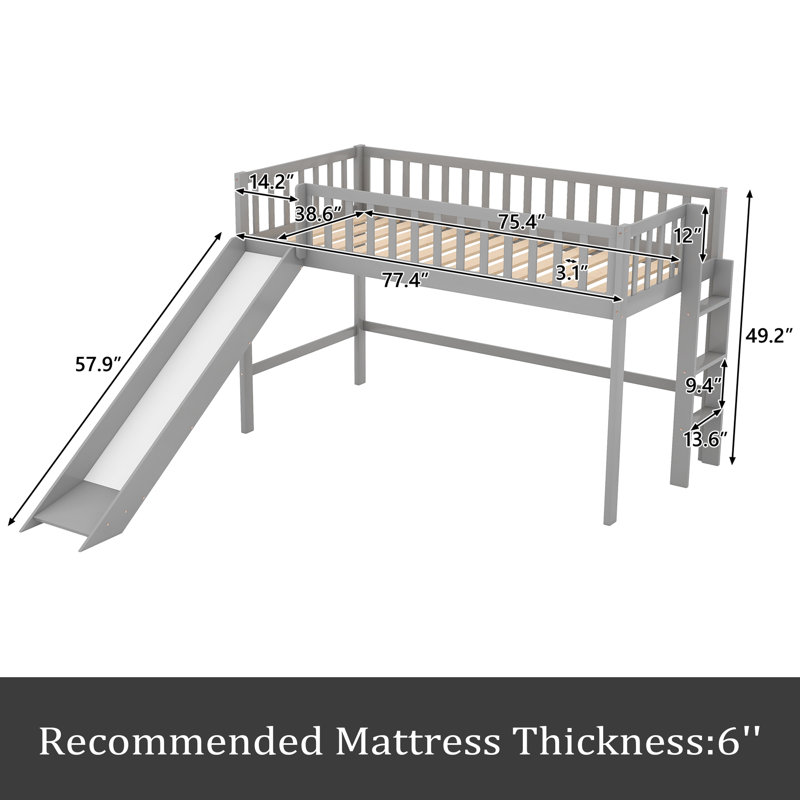 Lit mezzanine simple Jordell pour enfants, Gris