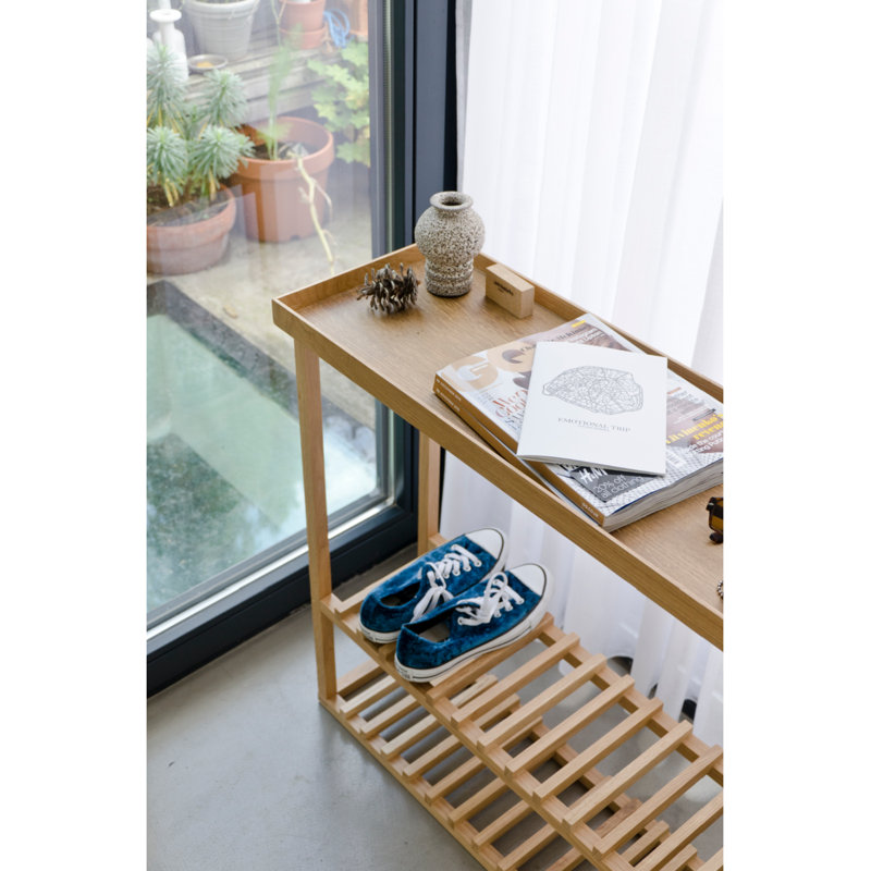 32'' W Solid Wood Console Table, Black, Natural