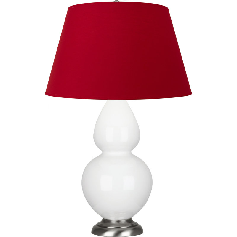 Lampe de table double gourde en céramique, Marguerite émaillée / argent antique, Blanc cassé, Argent argent