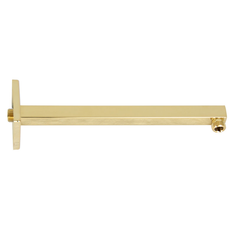 Wallmount Modern Square Shower Arm with Flange, Polished Brass