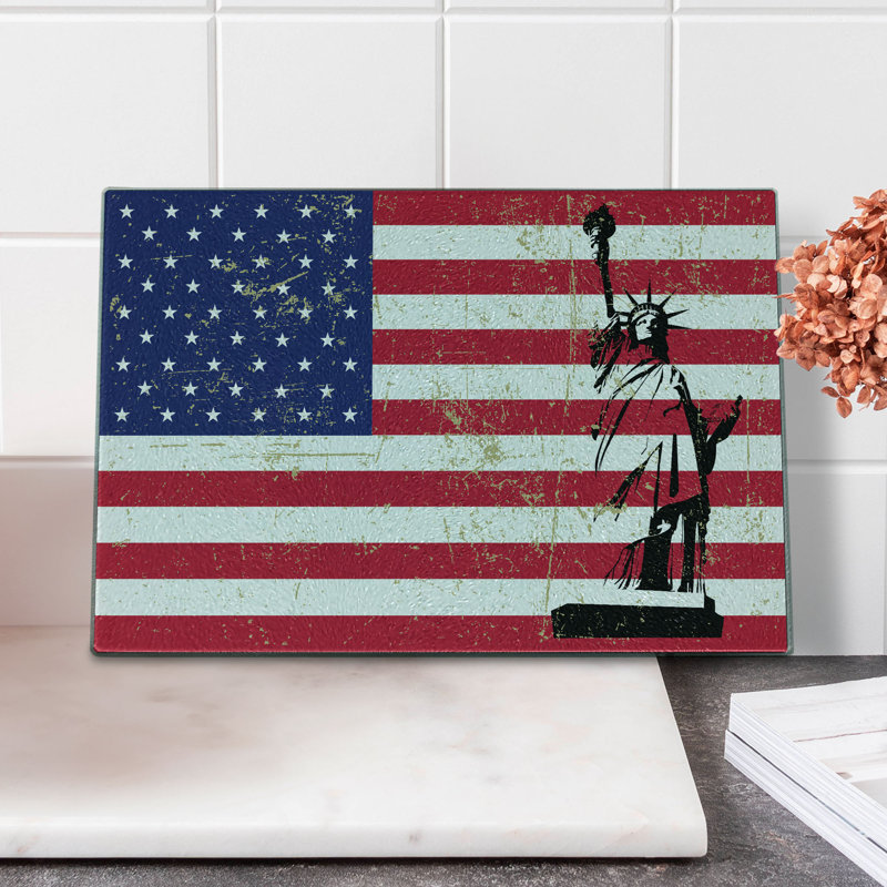 Planche à découper Ambesonne New York en verre trempé Liberty USA blanc corail foncé