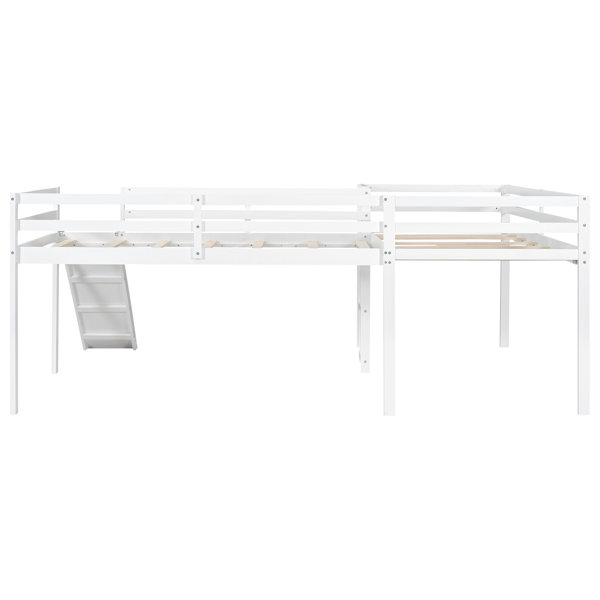 Ebern Designs L-Shaped Twin Size Loft Bed With And Slide, White ...