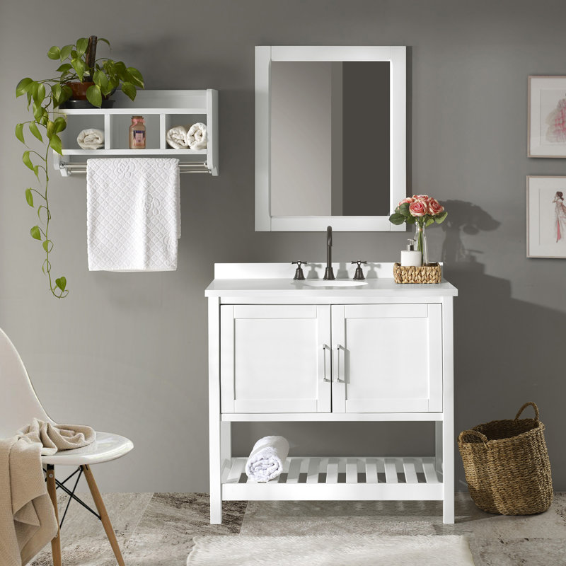 Bennet 36" White Pine Freestanding Vanity Cabinet with Shelf