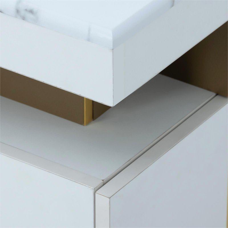 Black MDF Coffee Table With PVC Pattern Top 2 Drawers 100*50*40Cm, White/Gold
