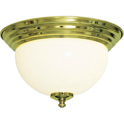 1-Light 11.125"W Indoor Polished Brass Round Flush Mount with White Glass Dome Shade