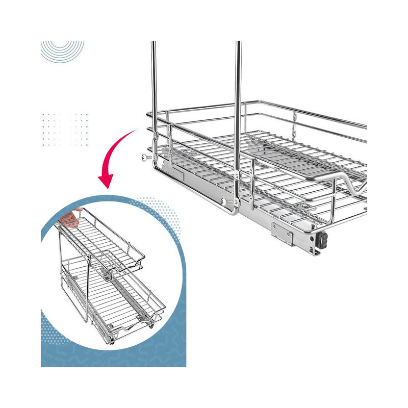 2 Tier slide out Cabinet Organizer With Sliding Drawers For Inside Cabinets- 11" W x 21" D x 15”H