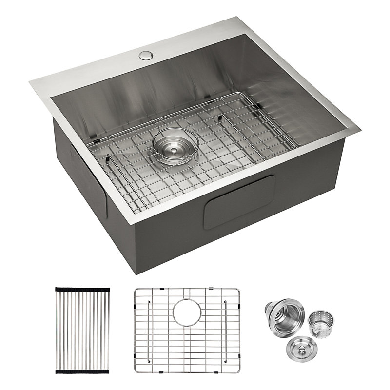 Évier de cuisine à simple cuve en acier inoxydable 25 po L