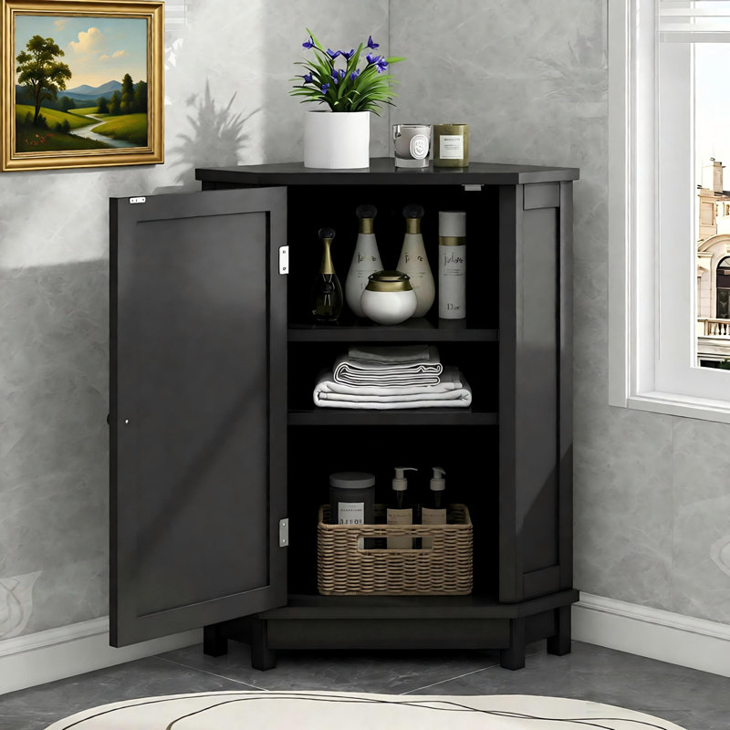 Armoire de rangement en coin noire avec plateau réglable, Noir