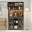 Garde-manger rustique de 70,87 po de hauteur avec lumières DEL et station de charge, armoire de rangement avec porte de grange coulissante et tablettes réglables-853721472