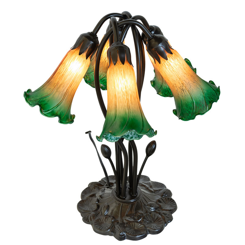 Tiffany Table Lamp, In-Line, Green/Amber