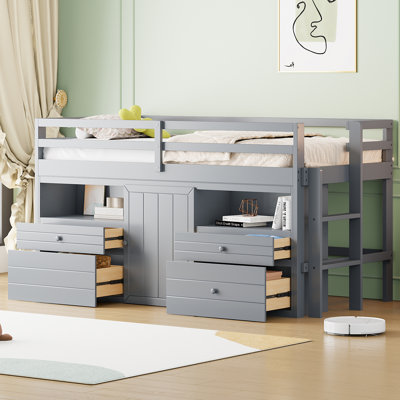 Jangro Kids Twin Loft Bed with Drawers
