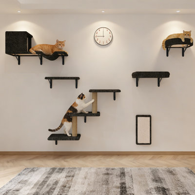 KVIDA 10-Piece Cat Wall Shelves & Furniture Set, Wall Mounted Cat Climbing System with Condo, Perches, Scratching Posts & Steps for Large Indoor Cats, Dark Grey