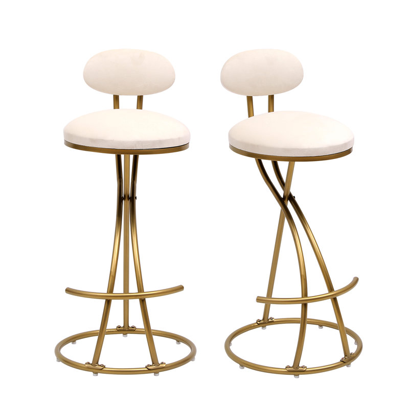 2 tabourets pour îlot de cuisine, velours blanc crème, structure en métal doré, poids maximal de 220 lb, charge de comptoir de construction, égratignure pour la maison