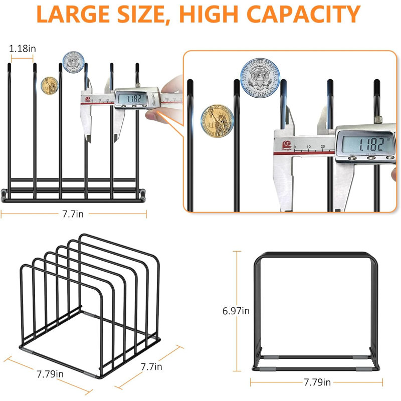 Support de batterie de cuisine en acier, support divisé avec 5 fentes pour plateau de cuisson Skillets