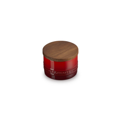 Le Creuset Stoneware Signature Salt Cellar With Wood Lid, 7 Oz., Cerise