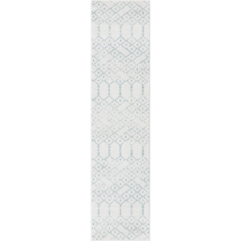 Tapis ivoire à motif géométrique ivoire d'Igon, Tapis de couloir 2 pi x 8 pi