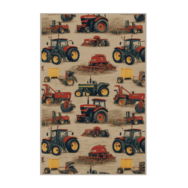 Tapis beige lavable à la machine, Rectangle 7 pi x 9 pi