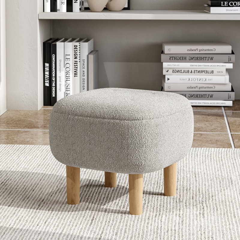 Kamar 41cm Wide Square Solid Colour Footstool Ottoman, Beige