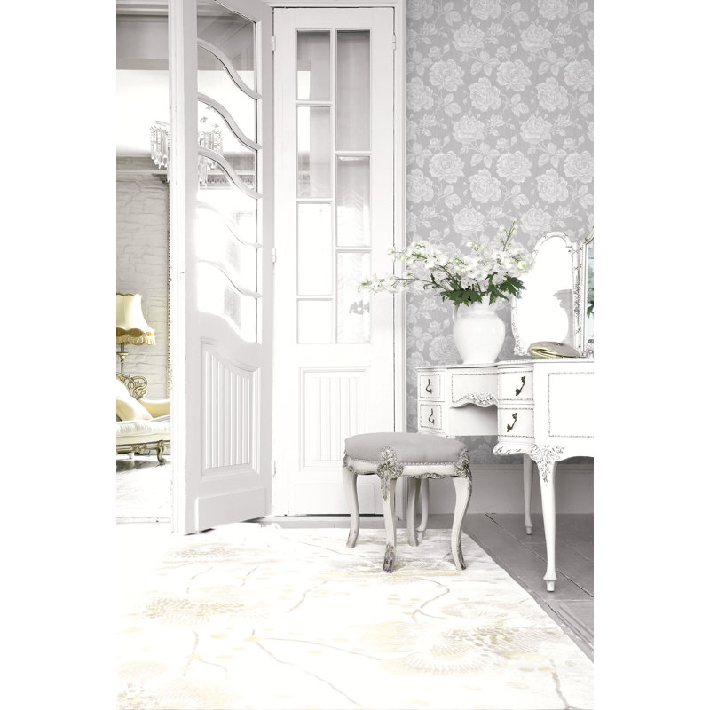 Rouleau de papier peint en tissu Tyrion Rose L 33 pi x l 20,5 po, Gris acier / perle