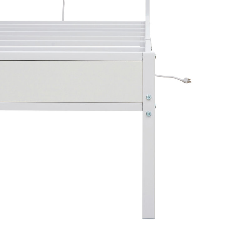 Cadre de lit simple avec tête de lit, lit plateforme avec DEL et station de charge, la tête de lit à cadre en rotin dégage un charme classique, aucun sommier nécessaire, sans bruit, facile à assembler, blanc