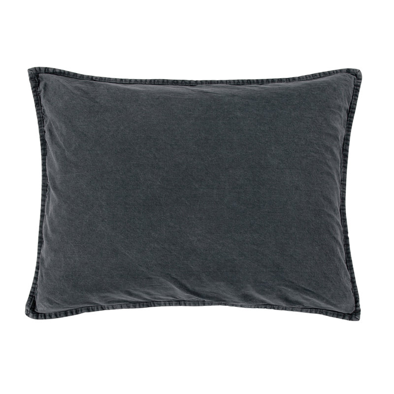 Stonewashed Cotton Canvas Solid Color Classic Chic Casual Modern Rustic Pillow Sham, Charcoal, Standard/Twin
