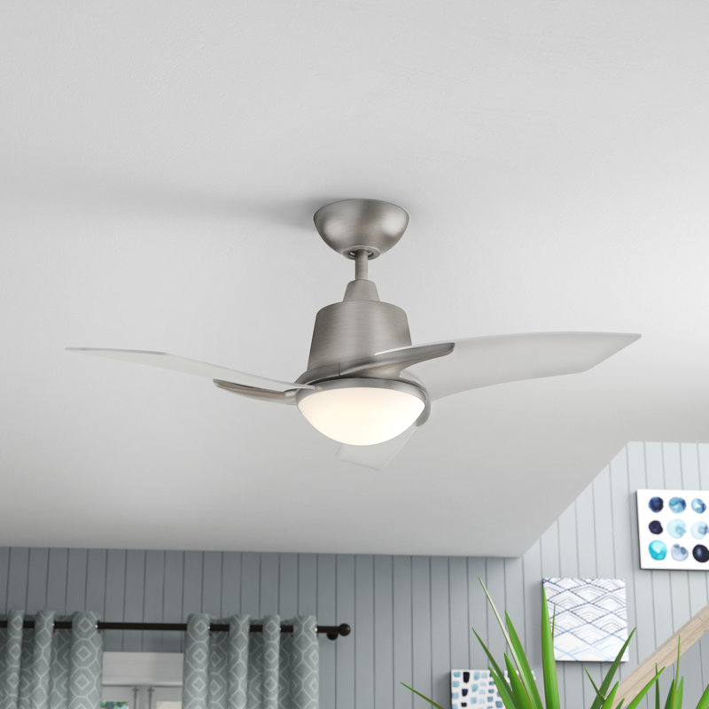 Ventilateur de plafond standard à DEL à 3 pales 44 po avec ensemble d'éclairage inclus Kyree, Nickel satiné