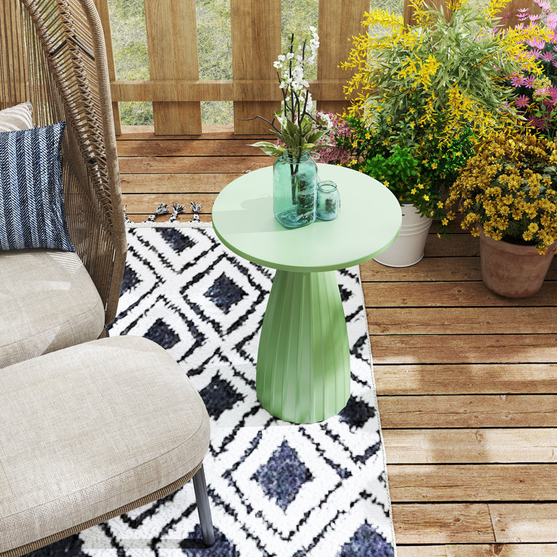 Small Patio Side Table, Metal Outdoor Side Table No Assembly, Green