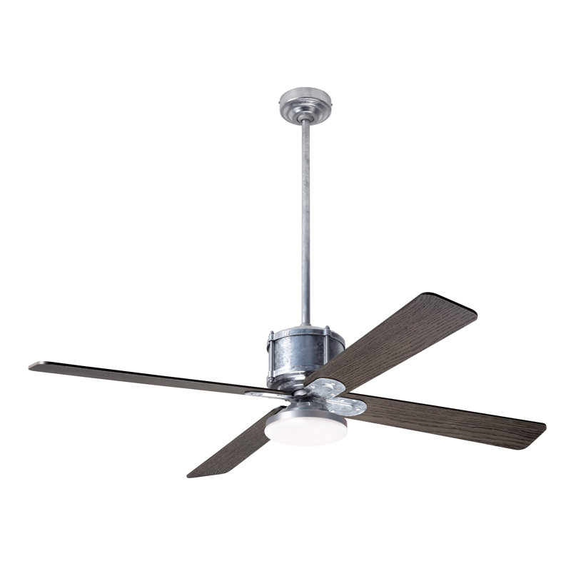 Industry LED Downrod Ceiling Fan, Galvanized, Wall Control, Graywash