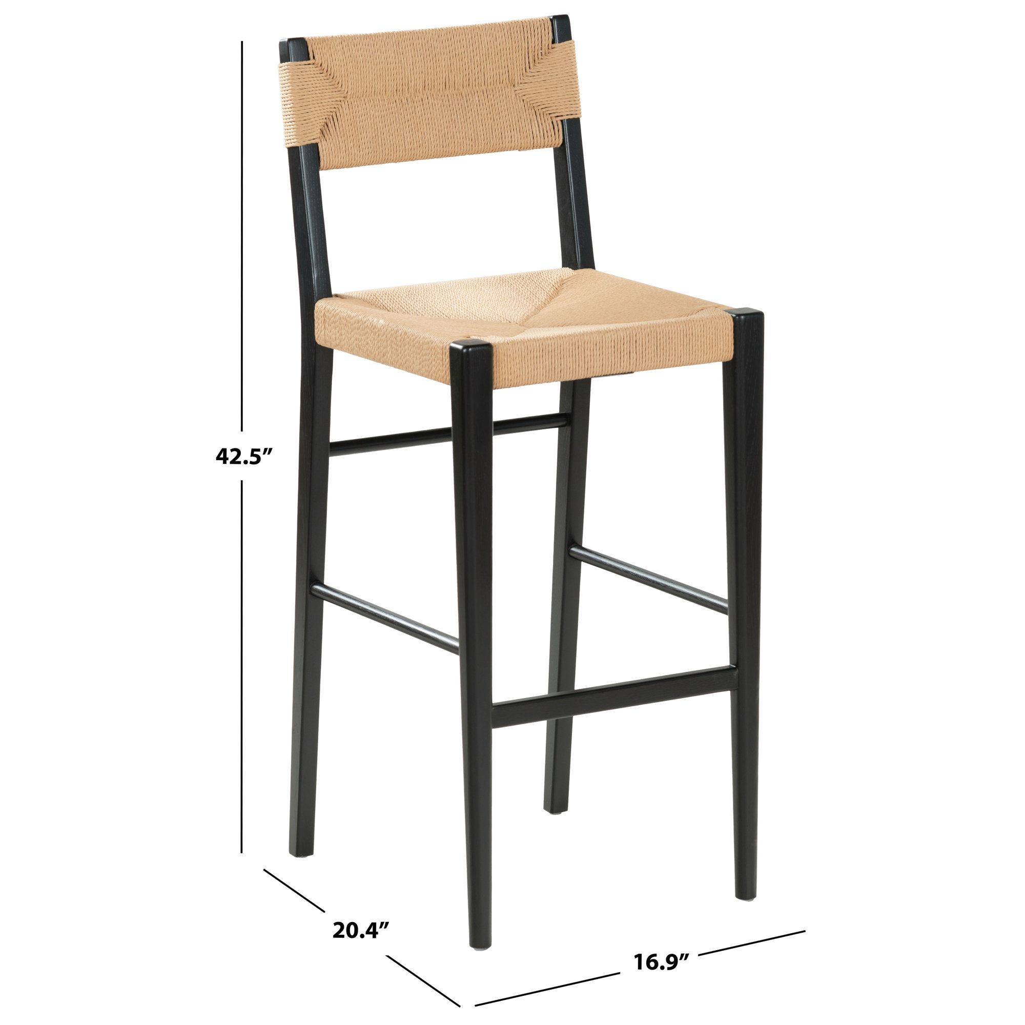 Cody Rattan Counter Stool, Black, Bar Stool (29.7” Seat Height)