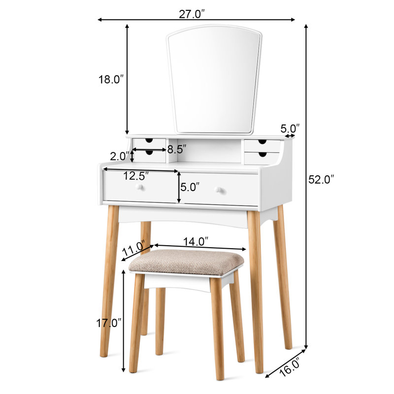 Ensemble coiffeuse avec tabouret et miroir Vercher