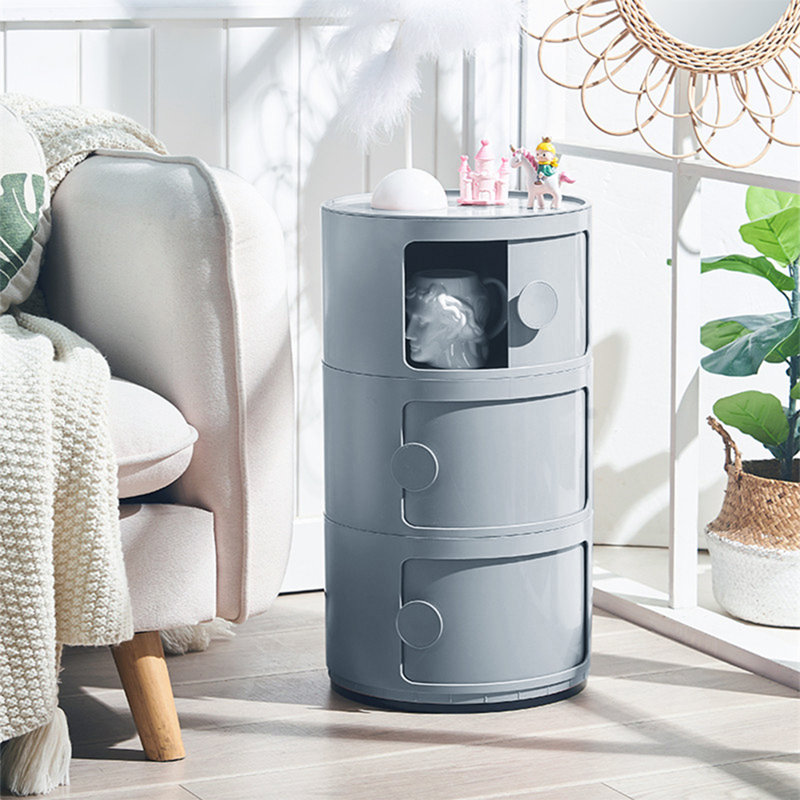 Kiyomi Tray Top Drum End Table, Grey, 76" H x 32" W x 32" D