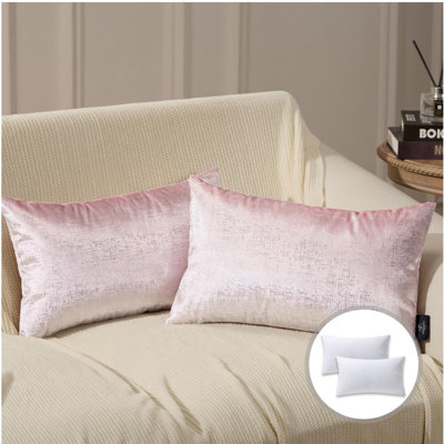 Pink Silver Textured Velvet Throw Pillow, Decorative Cushions for Sofa Bed