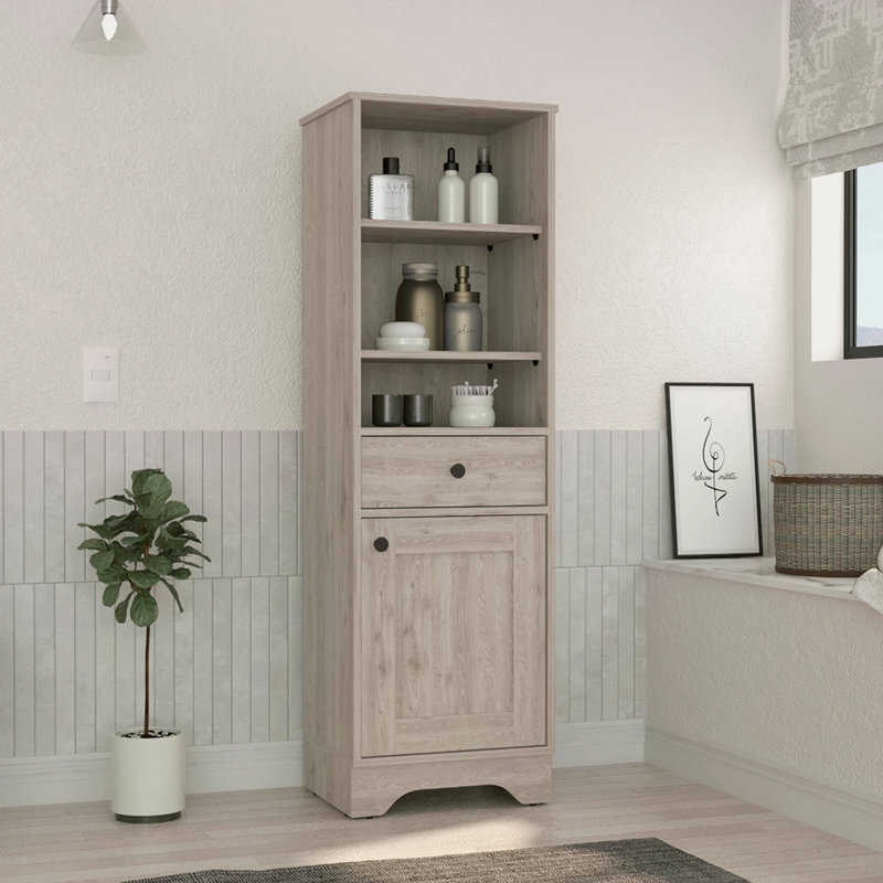 Armoire à linge, deux tablettes intérieures, deux tablettes ouvertes, Gris