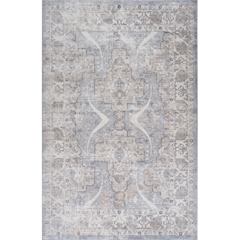 Tapis abstrait bleu et gris 7 pi x 10 pi