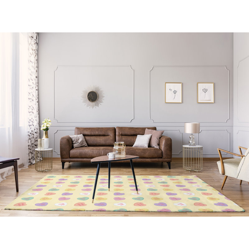 Tapis jaune/rouge/mauve zone fait main, Rectangle 5 pi x 7 pi