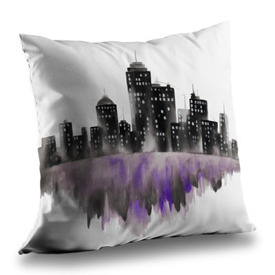 Purple watercolor cityscape throw pillow - Bedroom Cities decor