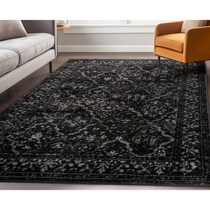  Zazzle Argos Vintage Floral Modern Black Area Rug, Rectangle 3'11" x 5'3"